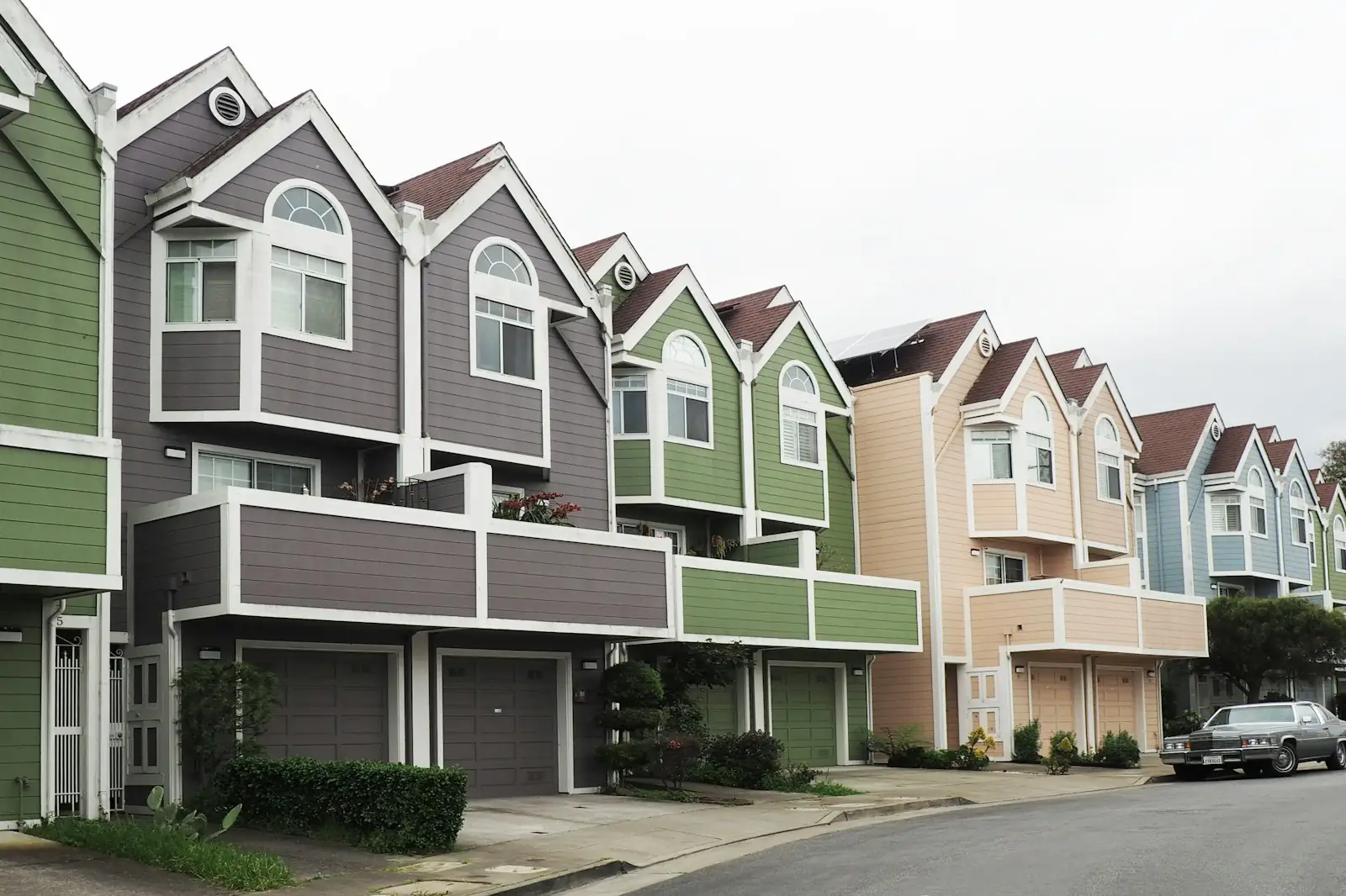 Row of townhouses with new siding